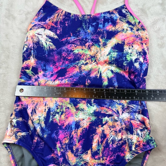 TYR One Piece Swimsuit Multicolor Tropical Print Pink Straps XL fits M/L - Picture 7 of 8